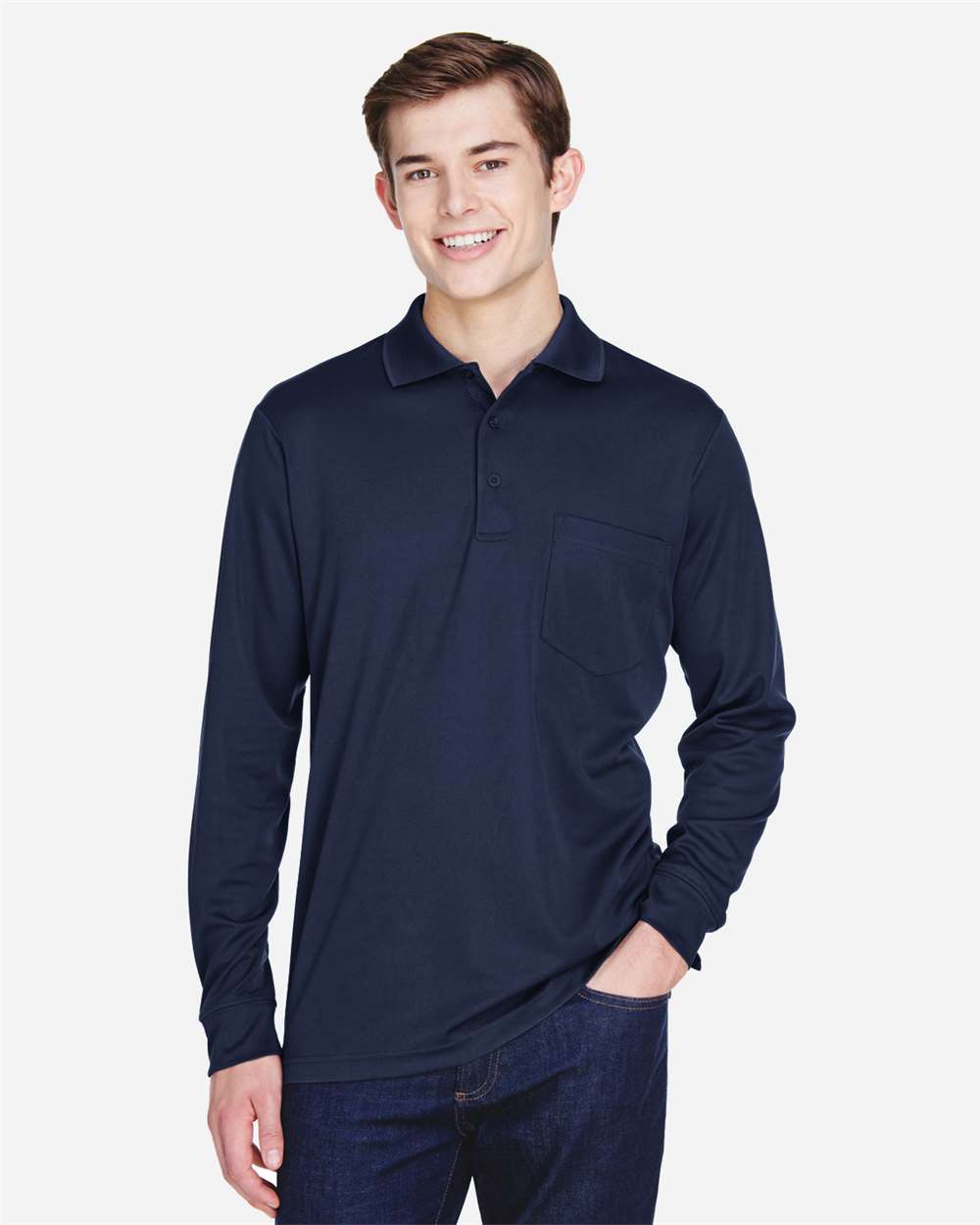 Core365 88192P - Classic Navy - 2XL Navy blue youth long sleeve polo shirt classic fit of Ad It Up in Albuquerque