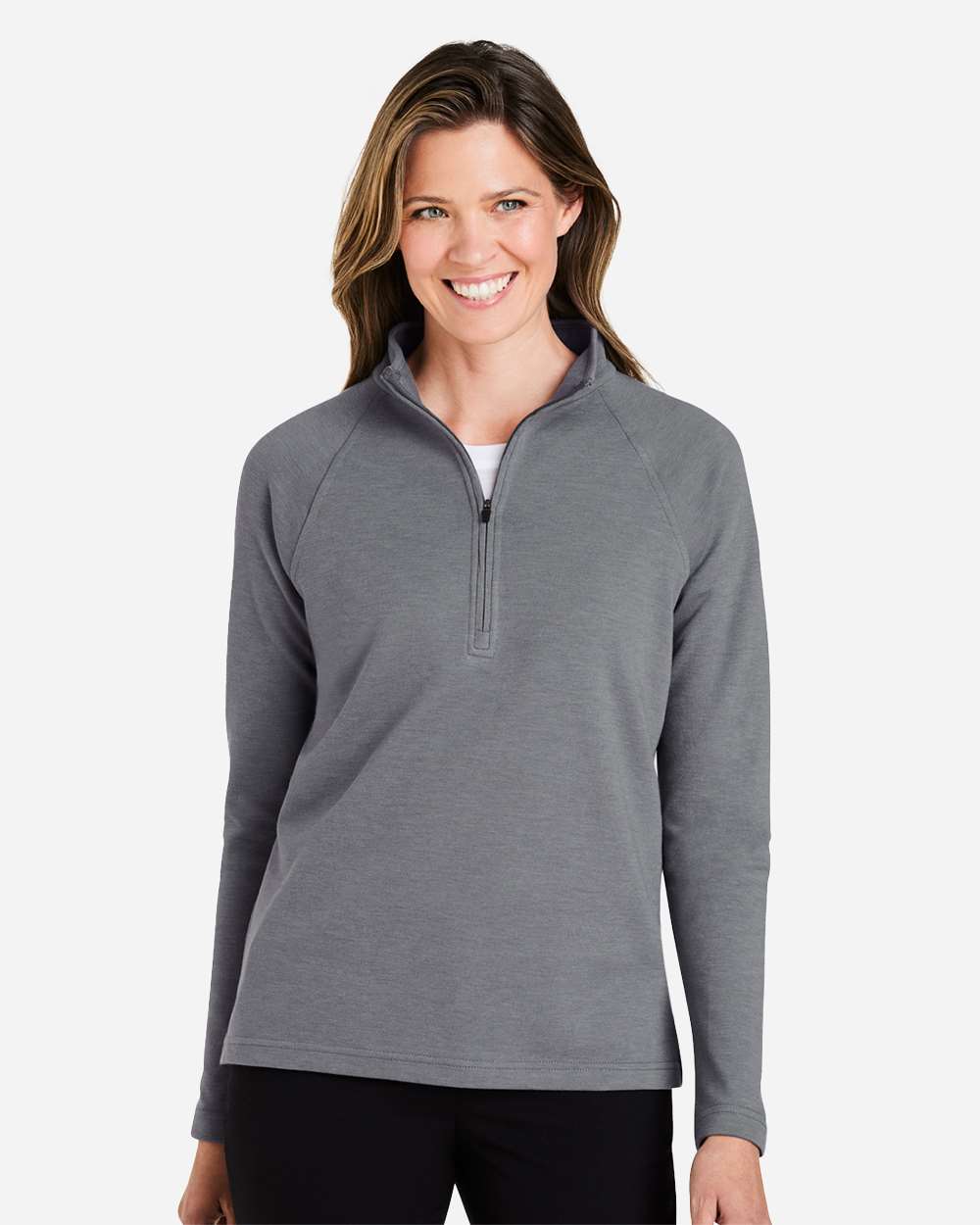 Devon Jones DG481WZ - Graphite Melange - M Heather gray women’s quarter zip pullover sweater classic fit of Ad It Up in Albuquerque