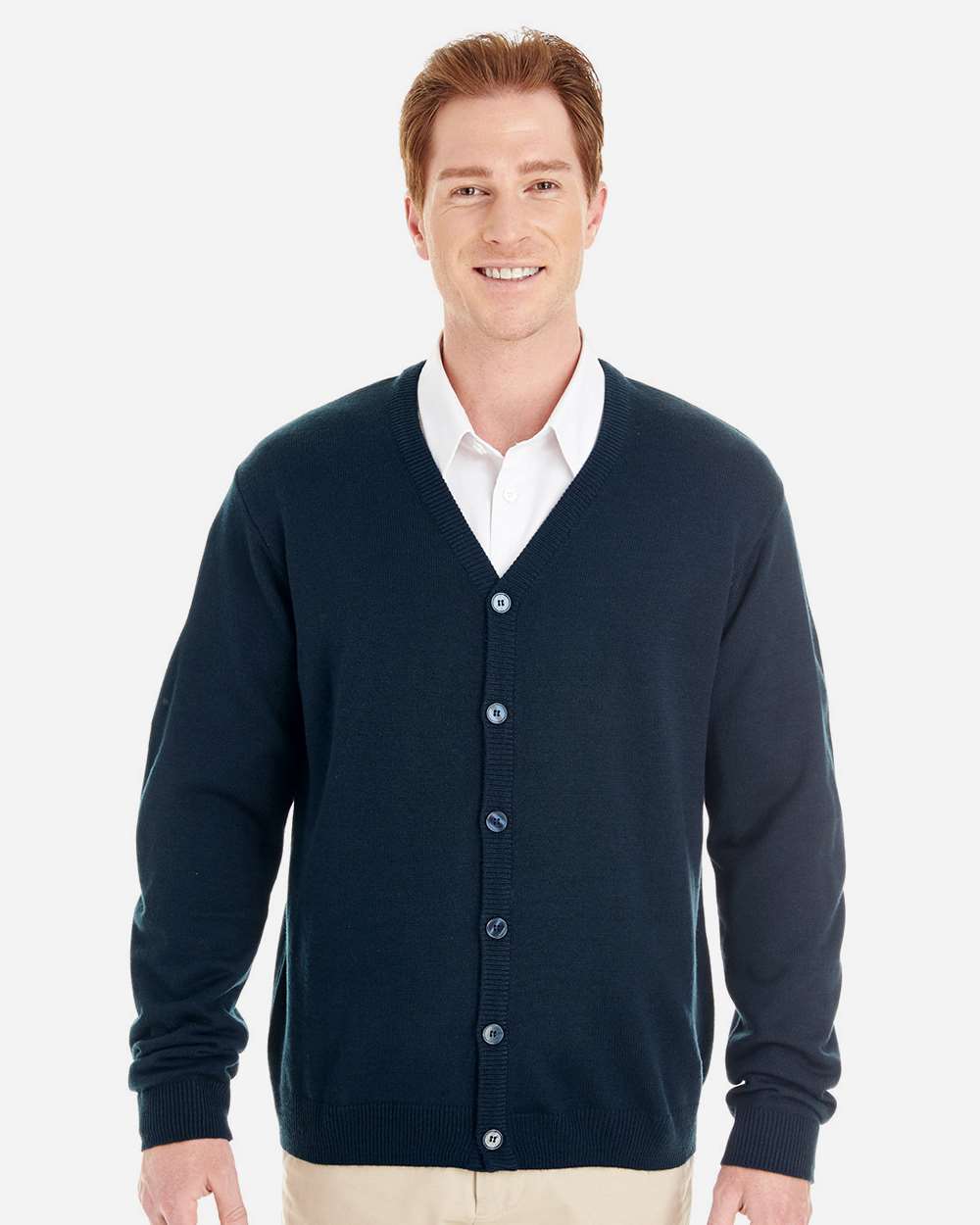 Harriton M425 - Dark Navy - L Navy blue men’s button cardigan sweater classic fit of Ad It Up in Albuquerque