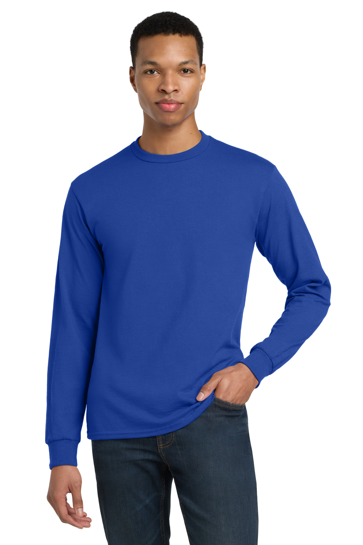 Royal blue men’s long sleeve t-shirt classic fit of Ad It Up in Albuquerque