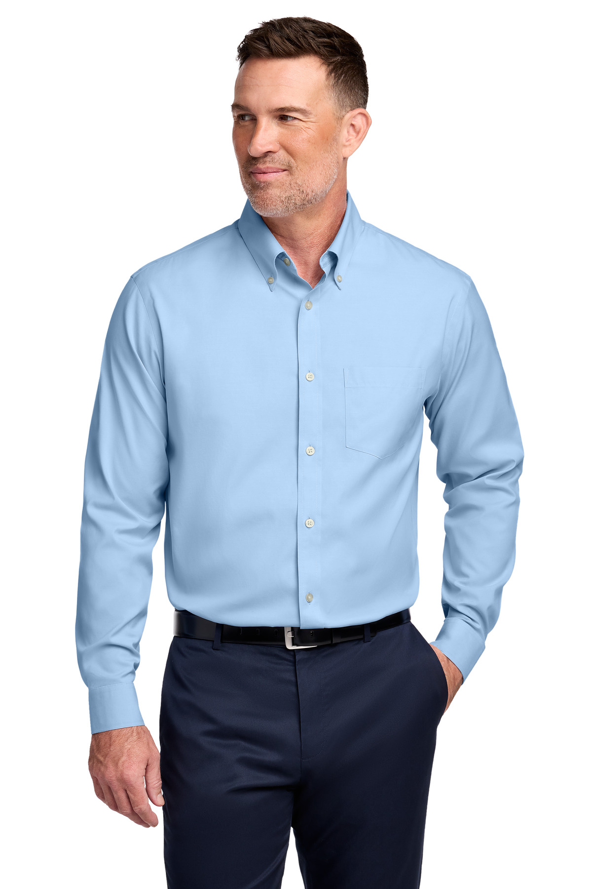 Brooks Brothers BB18000 - Newport Blue - M Light blue men’s dress shirt long sleeve business fit of Ad It Up in Albuquerque