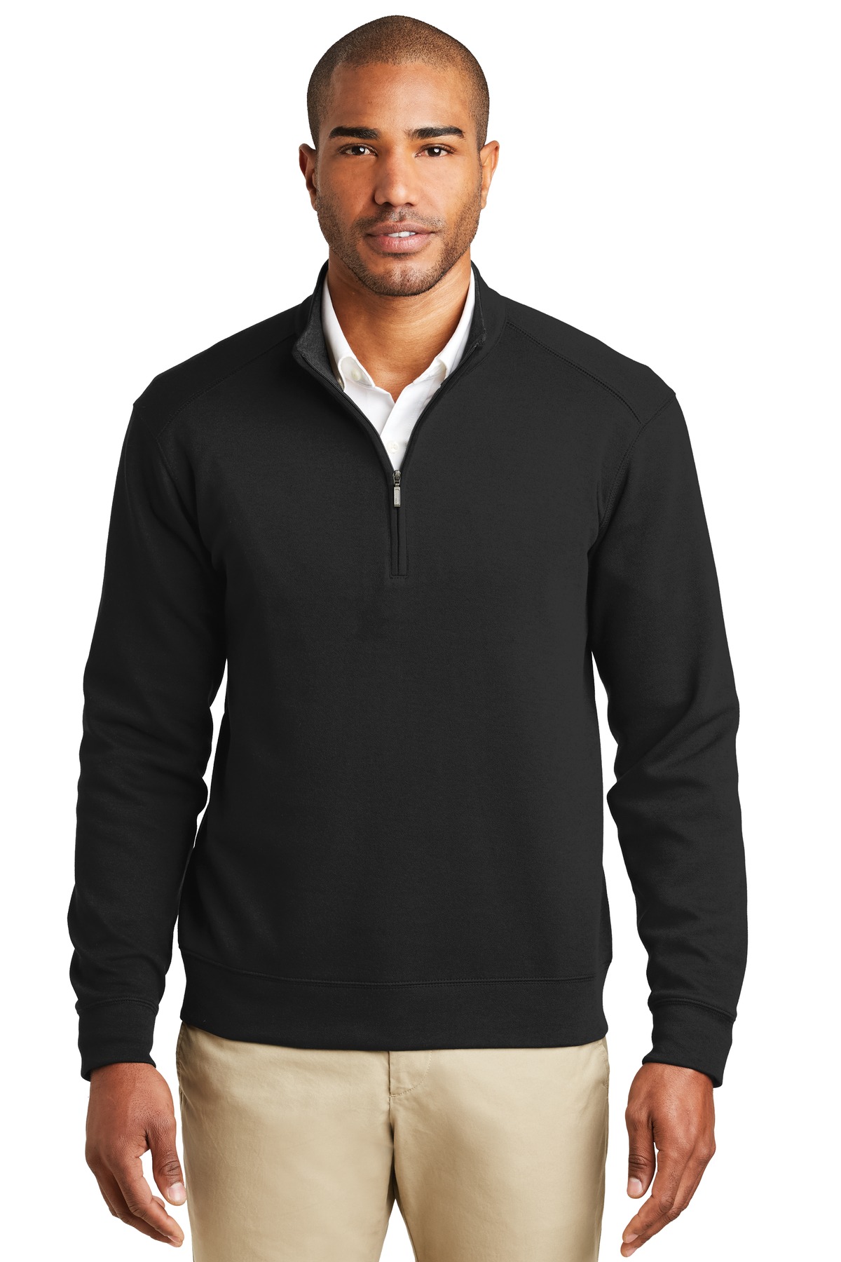 Port Authority K807 - Deep Black - L Black men’s quarter zip sweater pullover classic fit of Ad It Up in Albuquerque