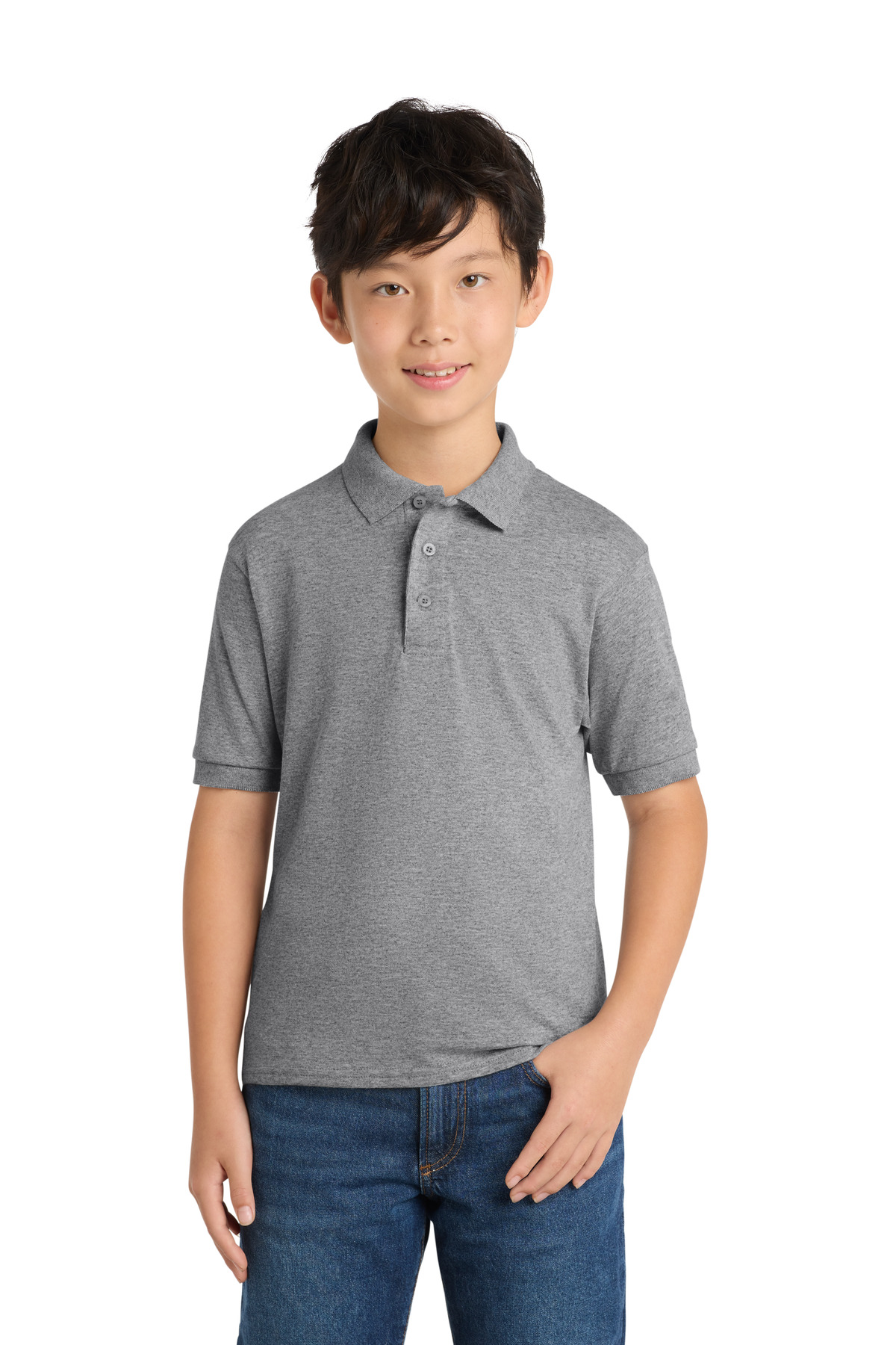 Port Company KP55Y - Athletic Heather - L Kids light gray polo shirt short sleeve classic fit of Ad It Up in Albuquerque