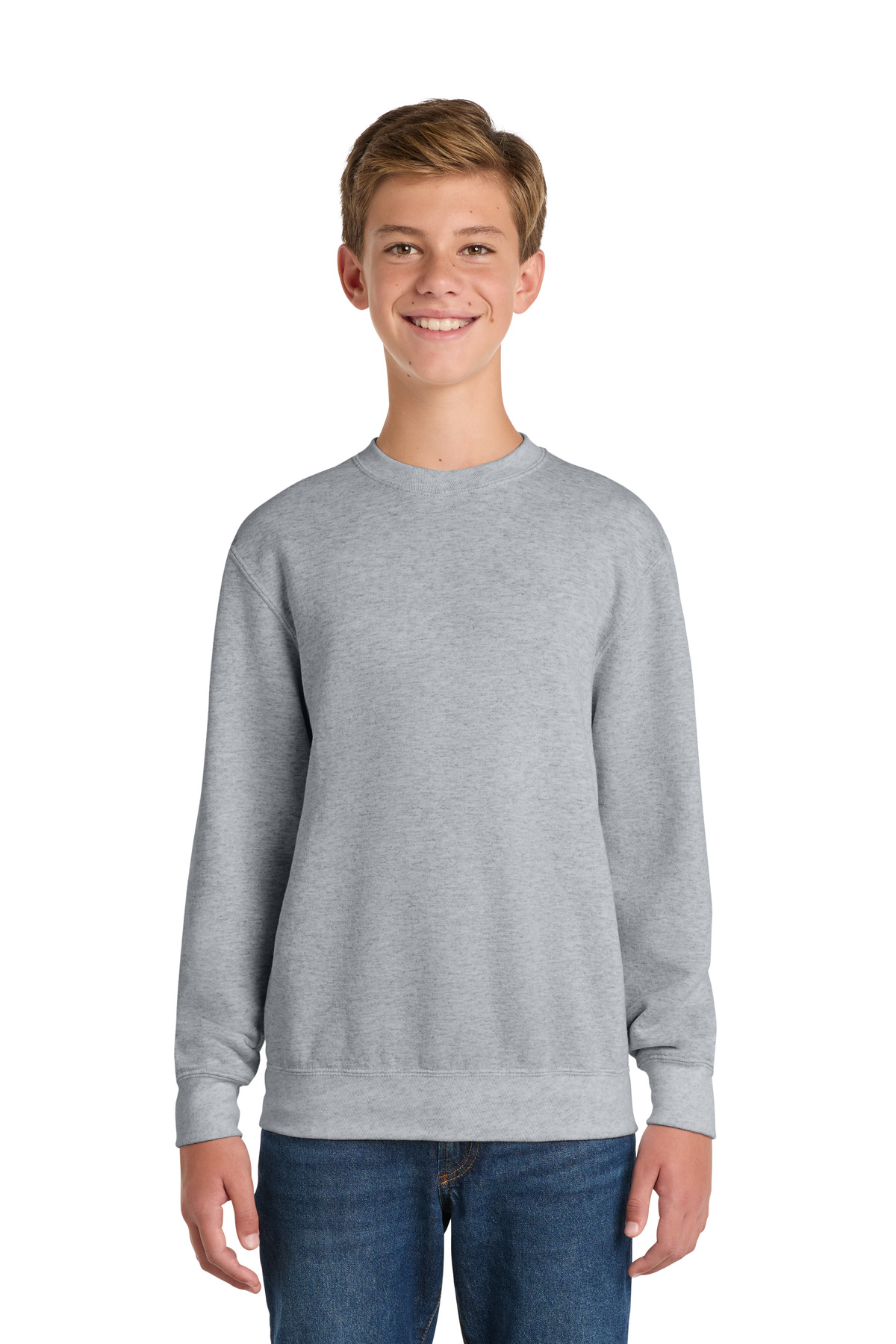 Port Company PC90Y - Athletic Heather - L Kids light gray sweatshirt crew neck long sleeve of Ad It Up in Albuquerque