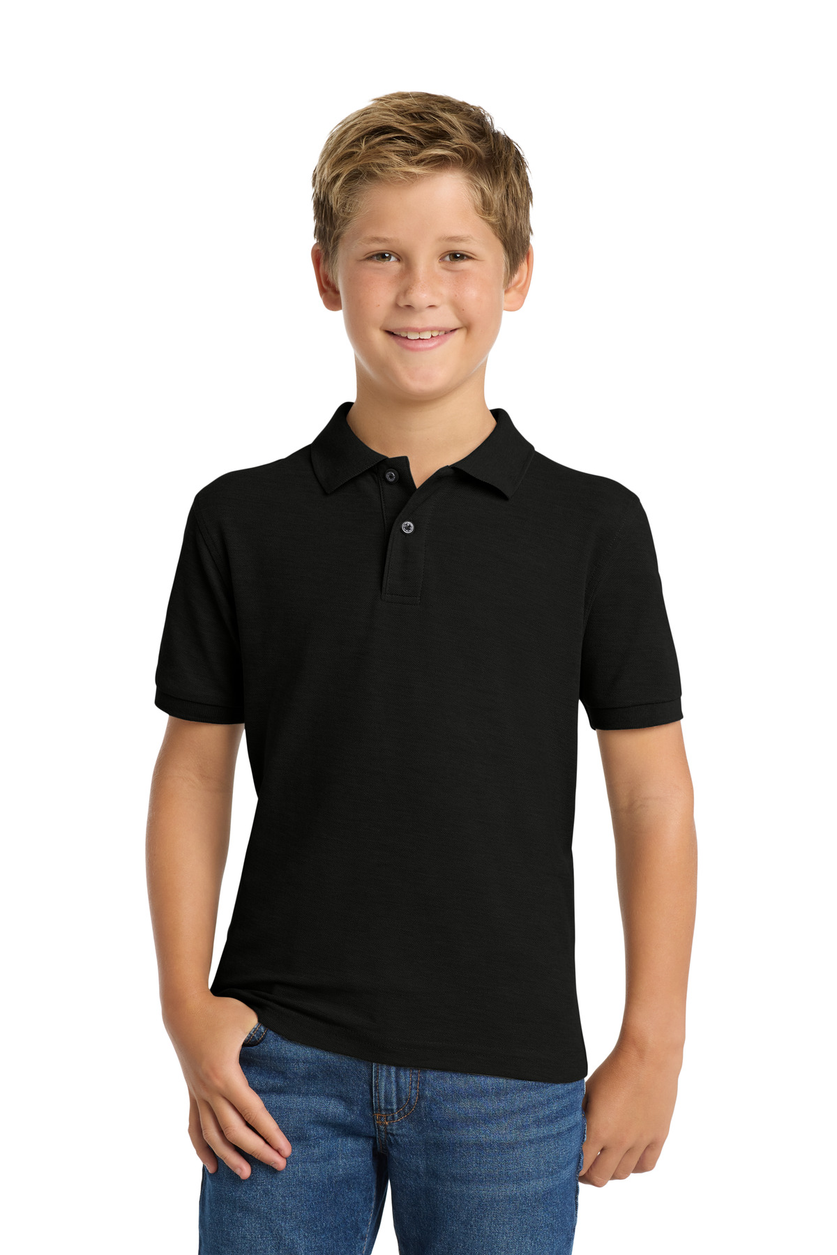 Port Authority Y500 - Black - L Kids black polo shirt short sleeve classic fit by Ad It Up in Albuquerque