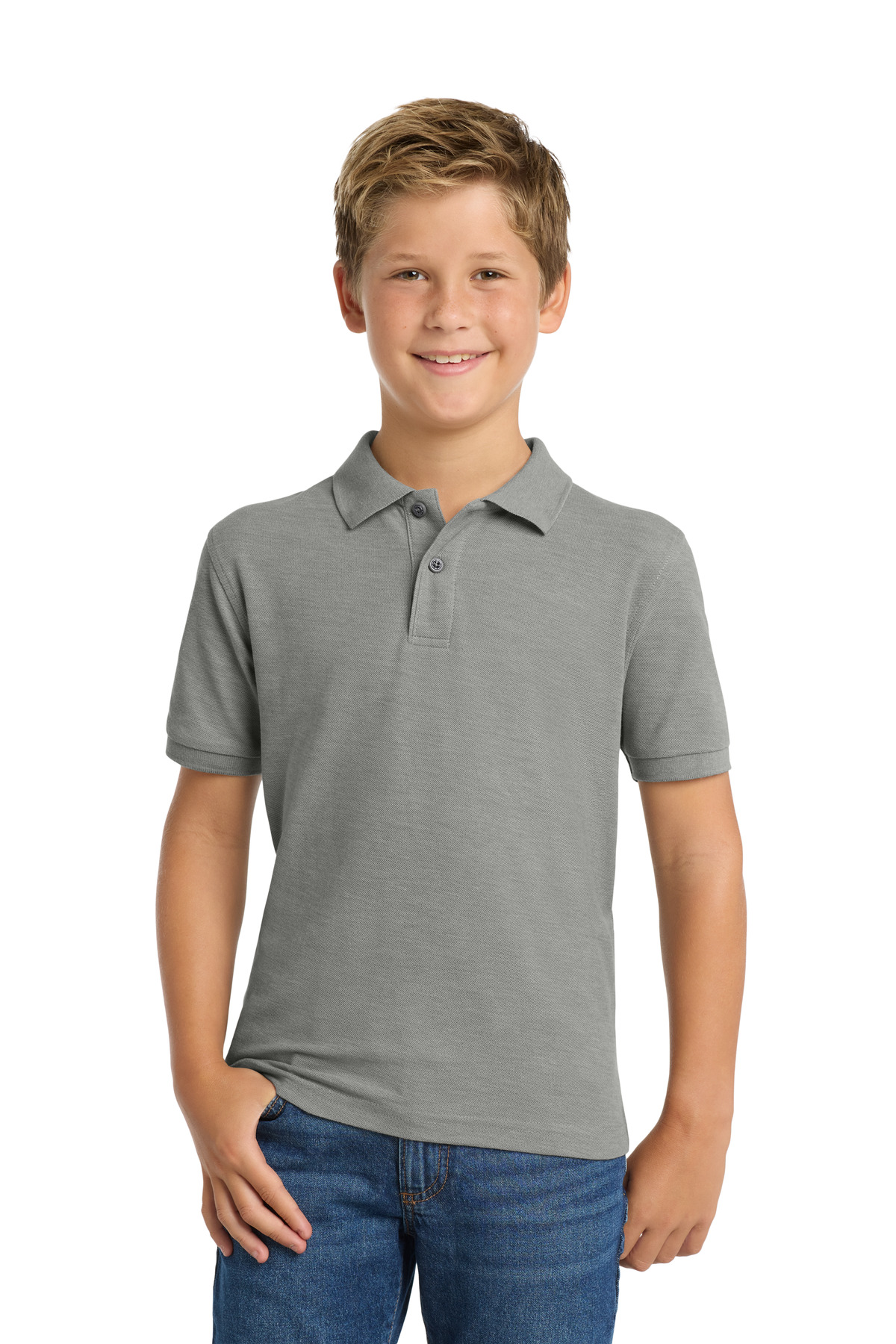 Port Authority Y500 - Cool Grey - L Heather gray youth polo shirt short sleeve classic fit of Ad It Up in Albuquerque